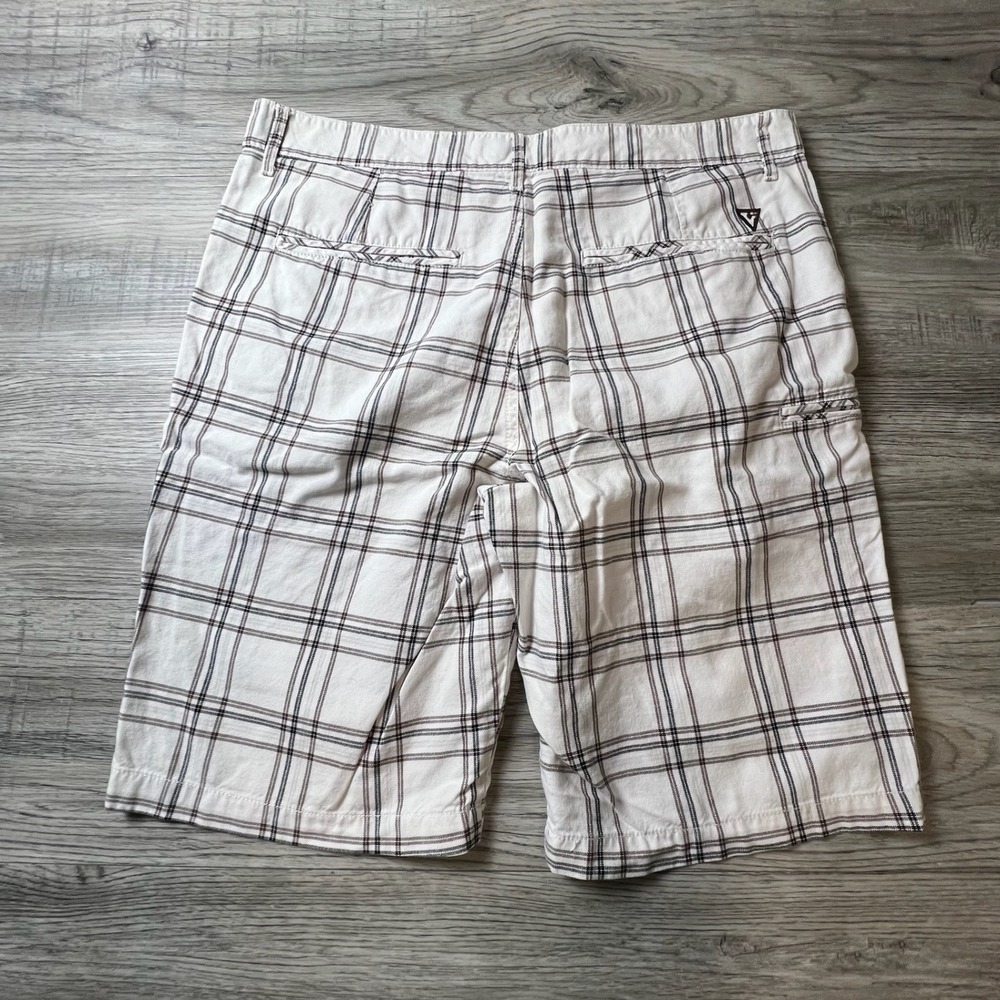 Vurt Plaid Shorts Mens‎ 36 White Brown Cotton Flat Front Casual Check Q71
